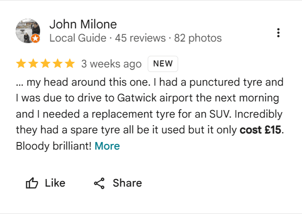 reviews about our bro's tyre shop