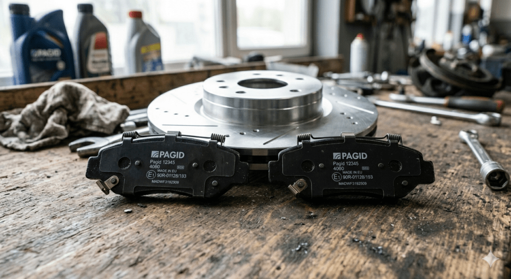the front brake pads and disc photo.