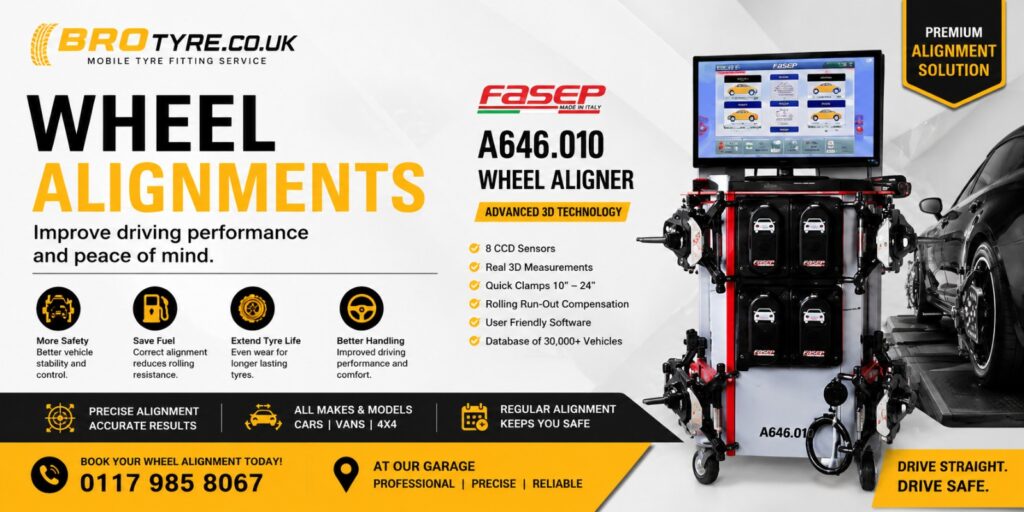 BROTYRE wheel alignment service in Bristol using FASEP A646.010 wheel aligner equipment
