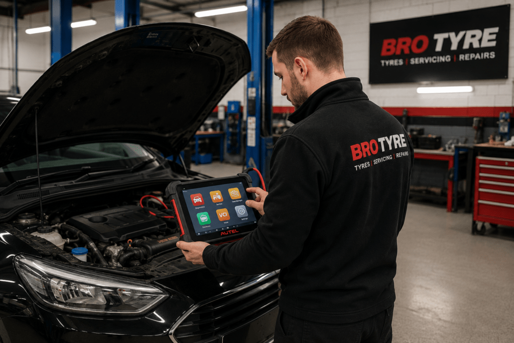 Bro Tyre mechanic carrying out car repairs in Bristol